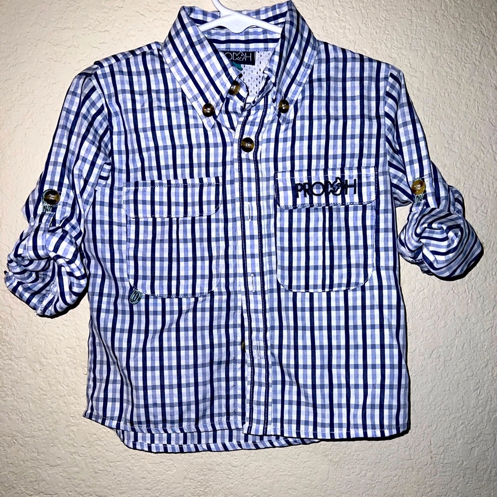 Prodoh Fishing Shirt. Blue plaid. Size 2T